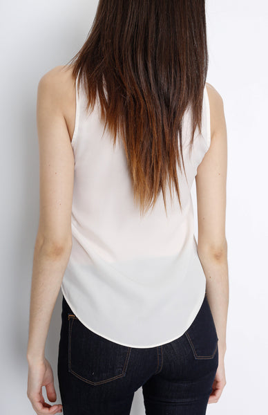 Cream Woven V Neck Top