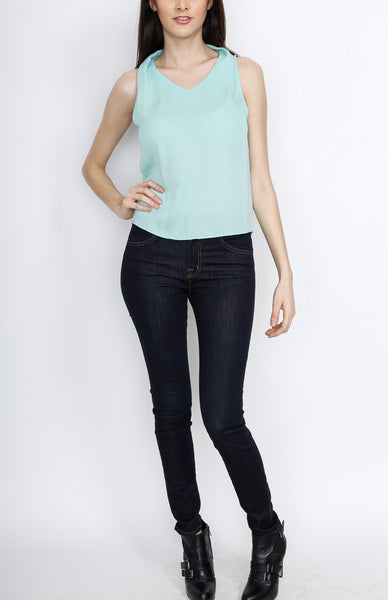 Jade Woven V Neck Top