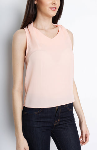 Peach Woven V Neck Top