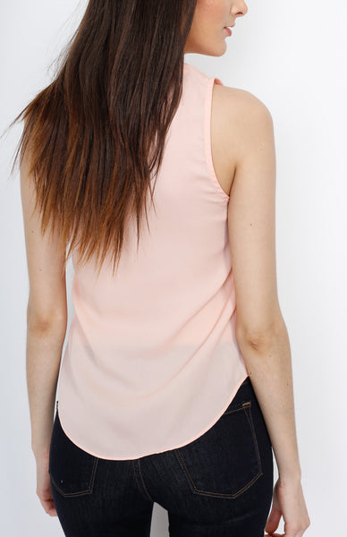 Peach Woven V Neck Top