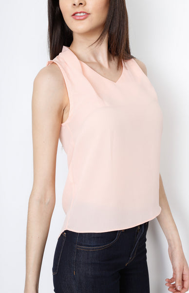 Peach Woven V Neck Top