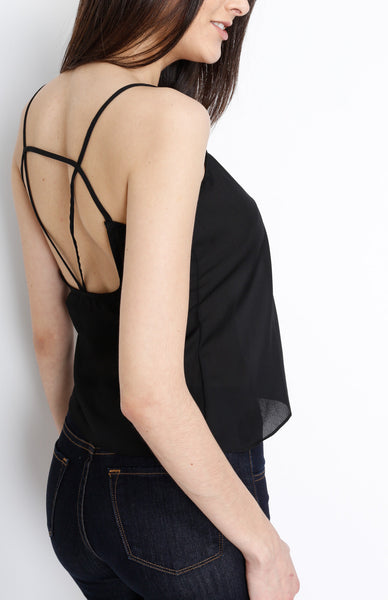 Black Spaghetti Cross Back Top