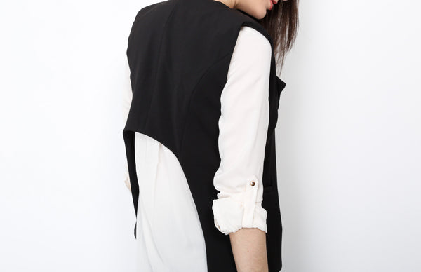 Black Open Vest with Cut Out Back