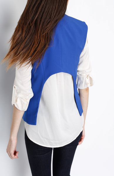 Blue Open Vest with Cut Out Back