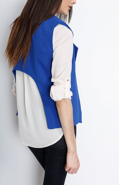 Blue Open Vest with Cut Out Back