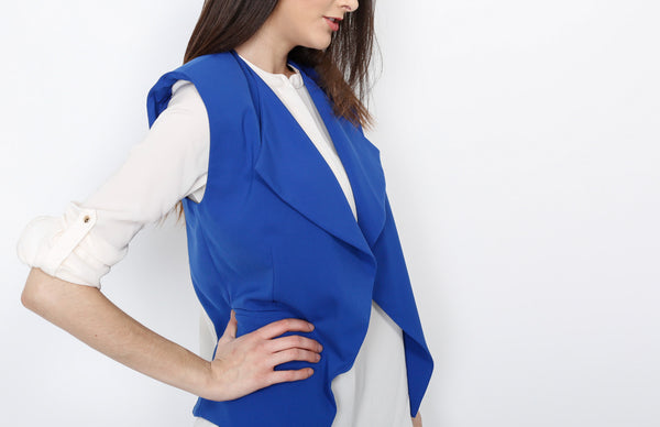 Blue Open Vest with Cut Out Back