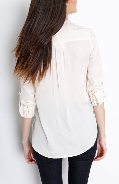 Cream Three Quarter Sleeve with Hidden Front Zipper