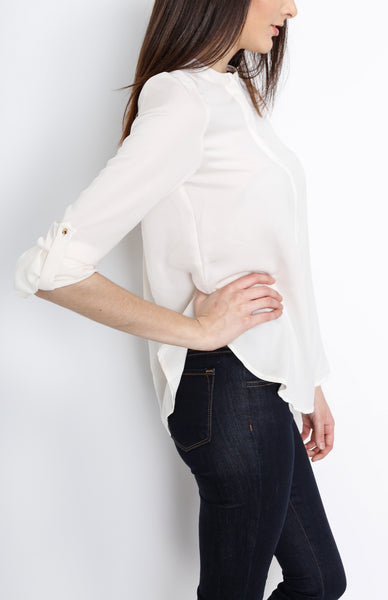 Cream Three Quarter Sleeve with Hidden Front Zipper