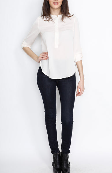 Cream Three Quarter Sleeve with Hidden Front Zipper