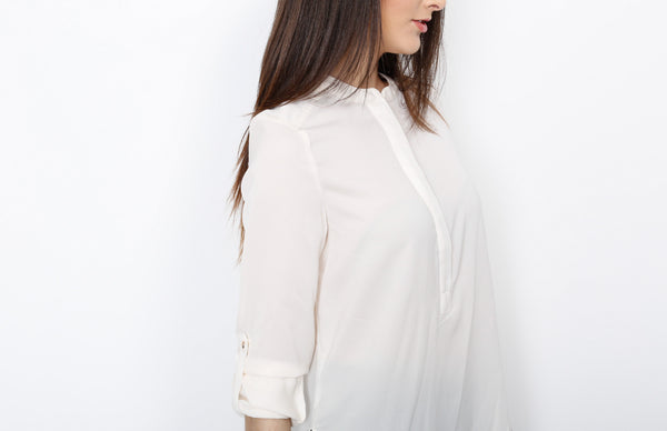 Cream Three Quarter Sleeve with Hidden Front Zipper