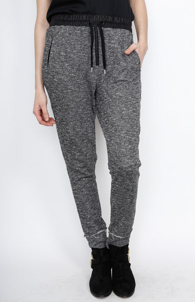 Black Knit Pants with PU Waistband Detail