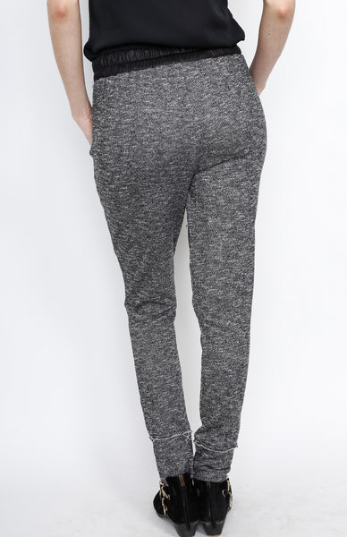 Black Knit Pants with PU Waistband Detail