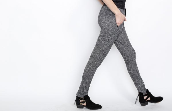 Black Knit Pants with PU Waistband Detail