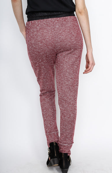 Red Knit Pants with PU Waistband Detail