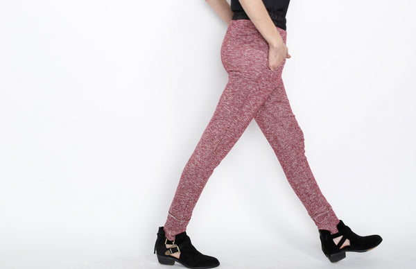 Red Knit Pants with PU Waistband Detail