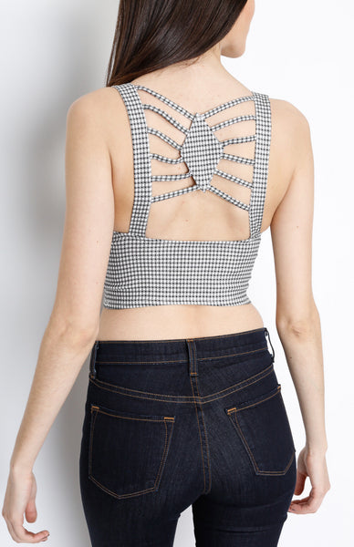 Black and White Checkered Crop Top With Back Detail