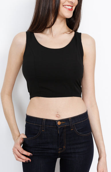 Black Woven Crop Top with back Zipper Detail