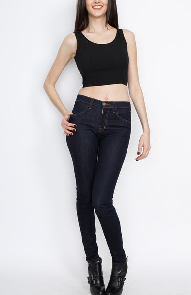 Black Woven Crop Top with back Zipper Detail