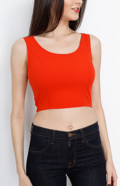 Red Woven Crop Top with back Zipper Detail