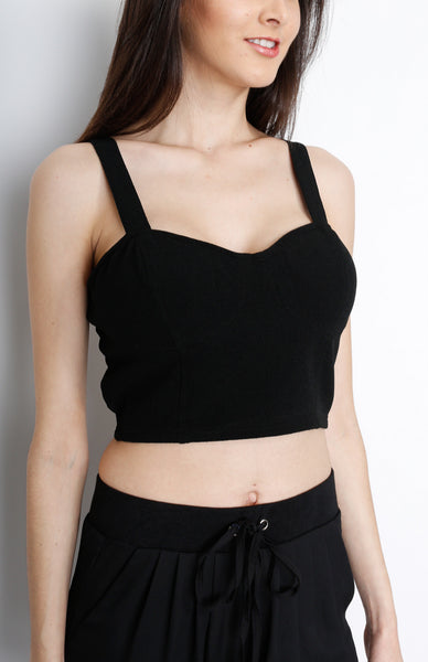 Black Crop Top with Back Button Down Detail