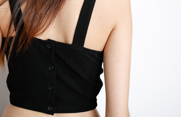 Black Crop Top with Back Button Down Detail