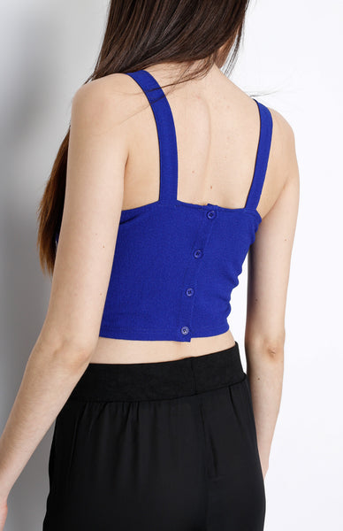 Blue Crop Top with Back Button Down Detail