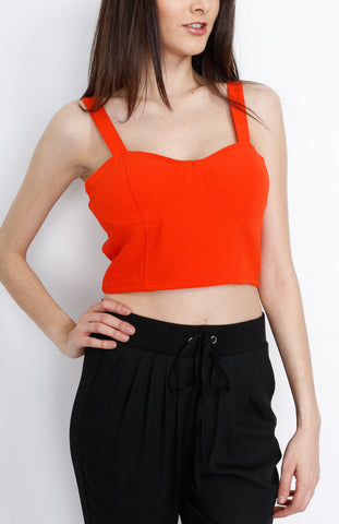 Red Orange Crop Top with Back Button Down Detail