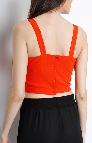 Red Orange Crop Top with Back Button Down Detail