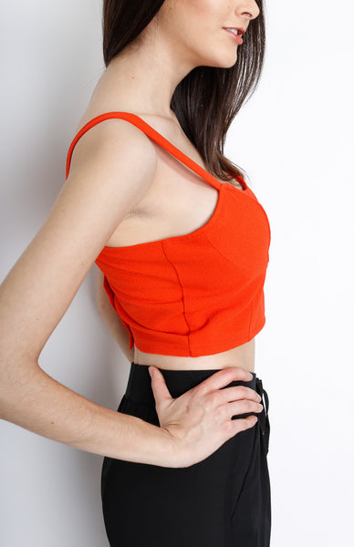 Red Orange Crop Top with Back Button Down Detail