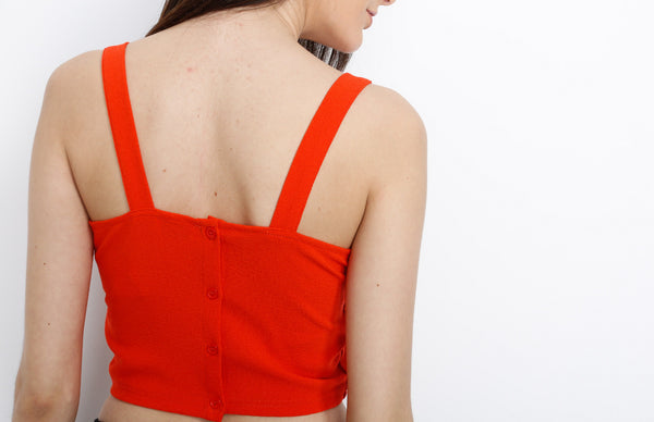 Red Orange Crop Top with Back Button Down Detail