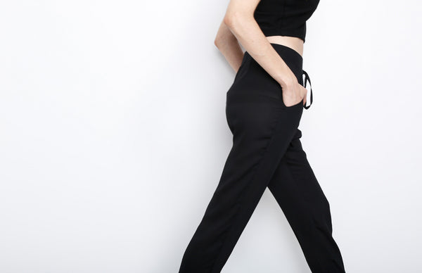 Black Waistband Woven Pants with Strings