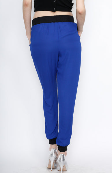 Blue Waistband Woven Pants with Strings