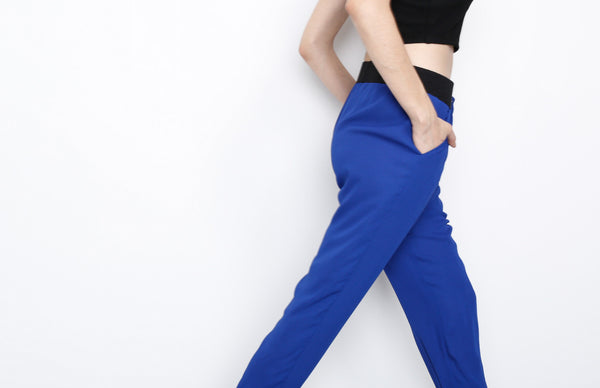 Blue Waistband Woven Pants with Strings