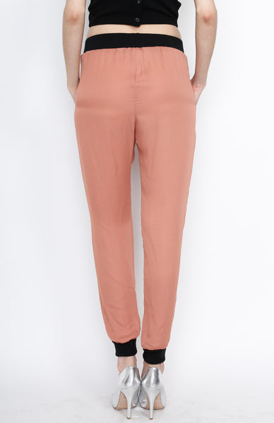 Rust Waistband Woven Pants with Strings