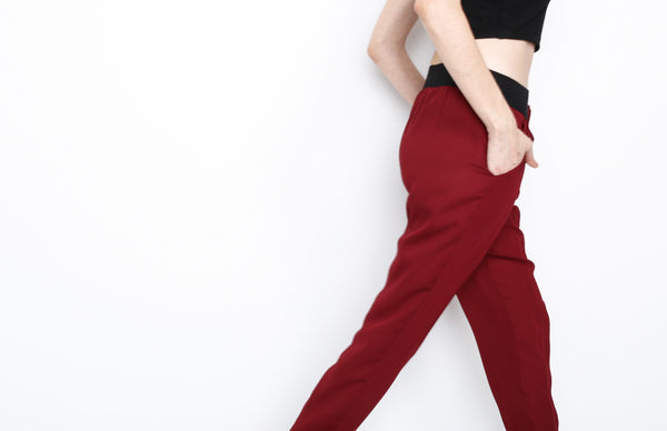 Wine Waistband Woven Pants with Strings