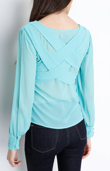 Mint Slit Long Sleeve with Cross Back Detail