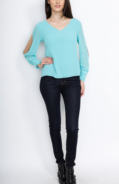 Mint Slit Long Sleeve with Cross Back Detail