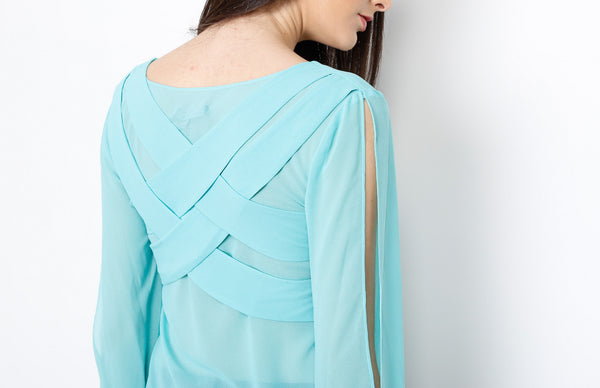 Mint Slit Long Sleeve with Cross Back Detail