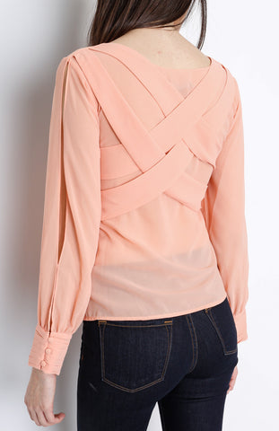 Peach Slit Long Sleeve with Cross Back Detail