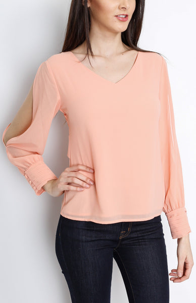 Peach Slit Long Sleeve with Cross Back Detail