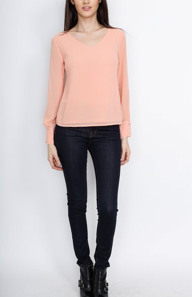 Peach Slit Long Sleeve with Cross Back Detail