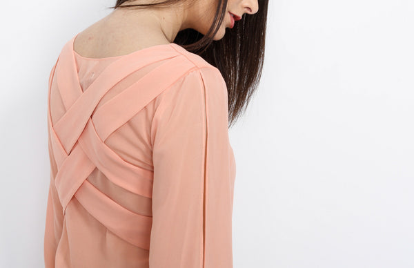 Peach Slit Long Sleeve with Cross Back Detail