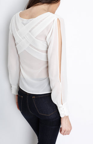 White Slit Long Sleeve with Cross Back Detail