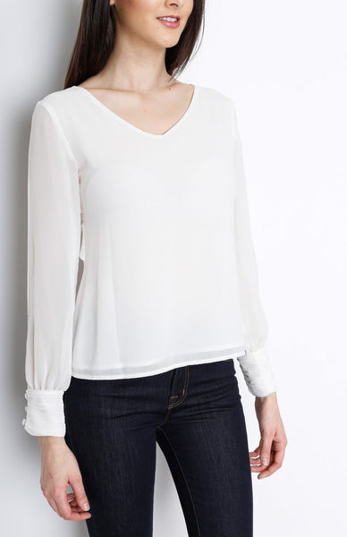 White Slit Long Sleeve with Cross Back Detail