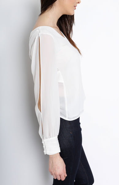 White Slit Long Sleeve with Cross Back Detail