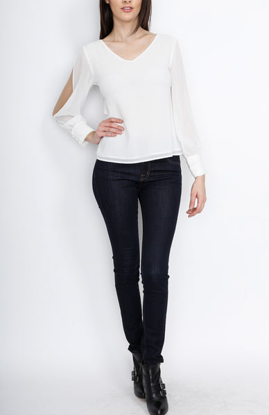 White Slit Long Sleeve with Cross Back Detail