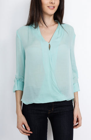 Mint V-Neck Faux Wrap Long Sleeve