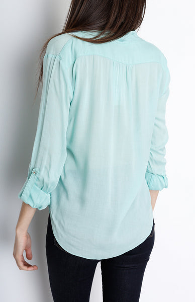 Mint V-Neck Faux Wrap Long Sleeve