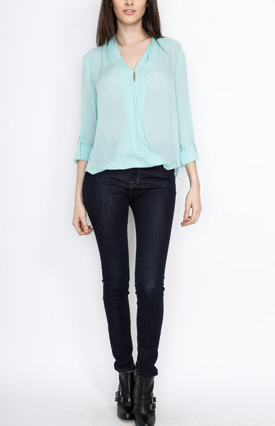 Mint V-Neck Faux Wrap Long Sleeve