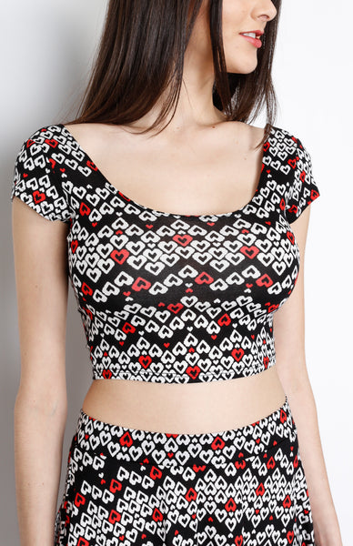 Black Heart Print Crop Top